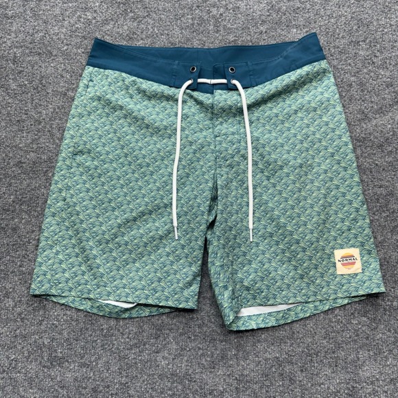 The Normal Brand Other - The Normal Brand Mens Teal Green Wave Print Board Shorts Swim Trunks Size 31